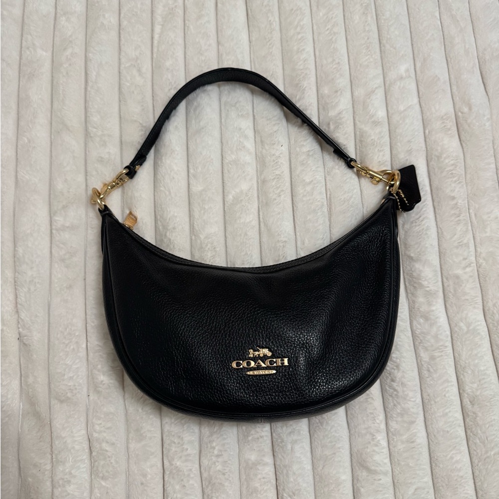 Coach Black Leather Hobo Bag with Gold Accents